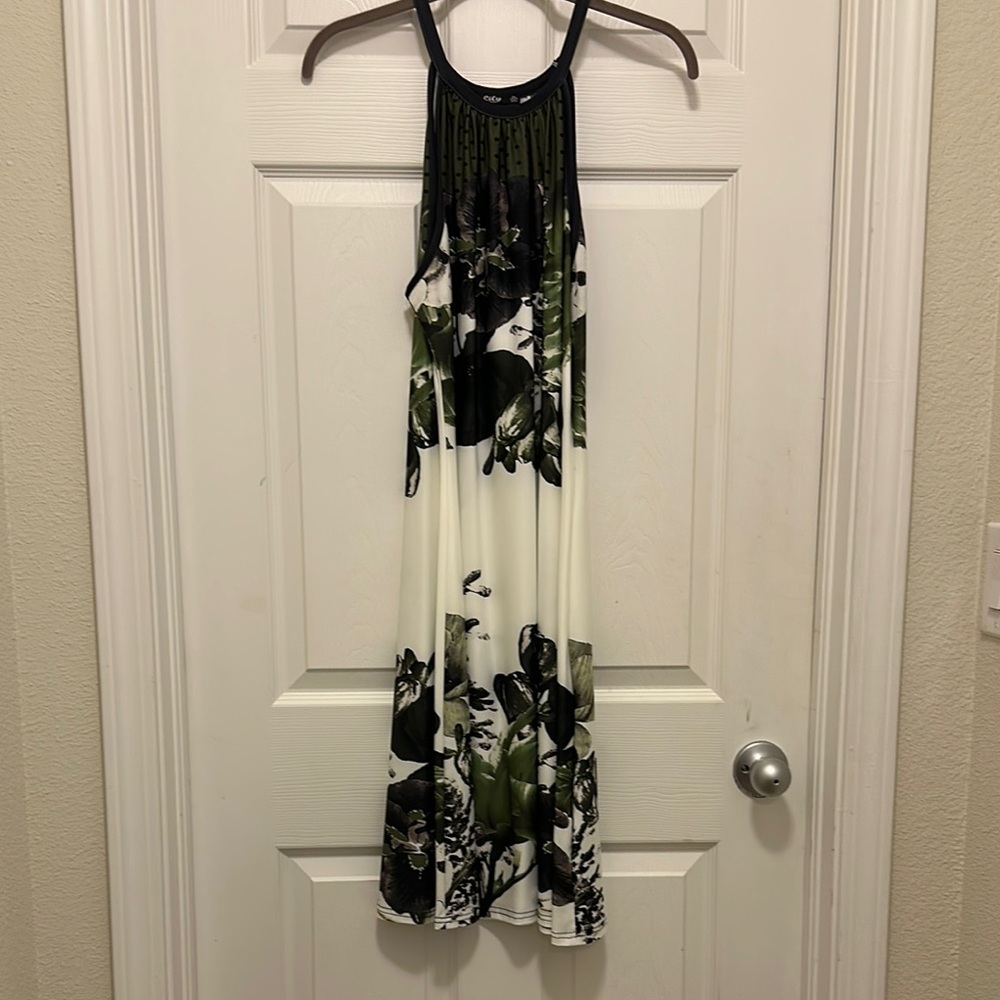 Lily by Firmiana Green and White Halter Midi Sundress